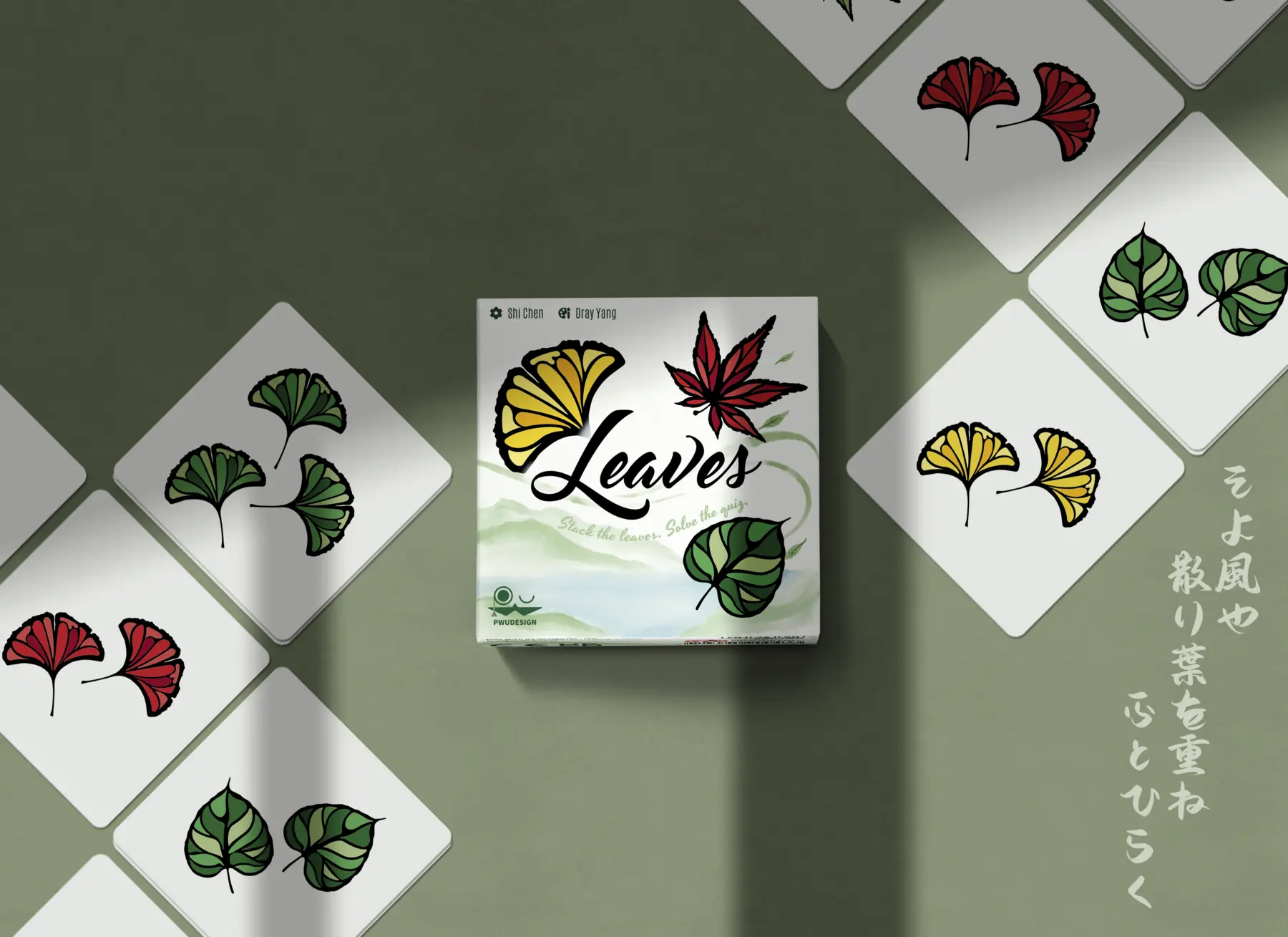 Leaves box, leaf cards, and breeze cards arranged together