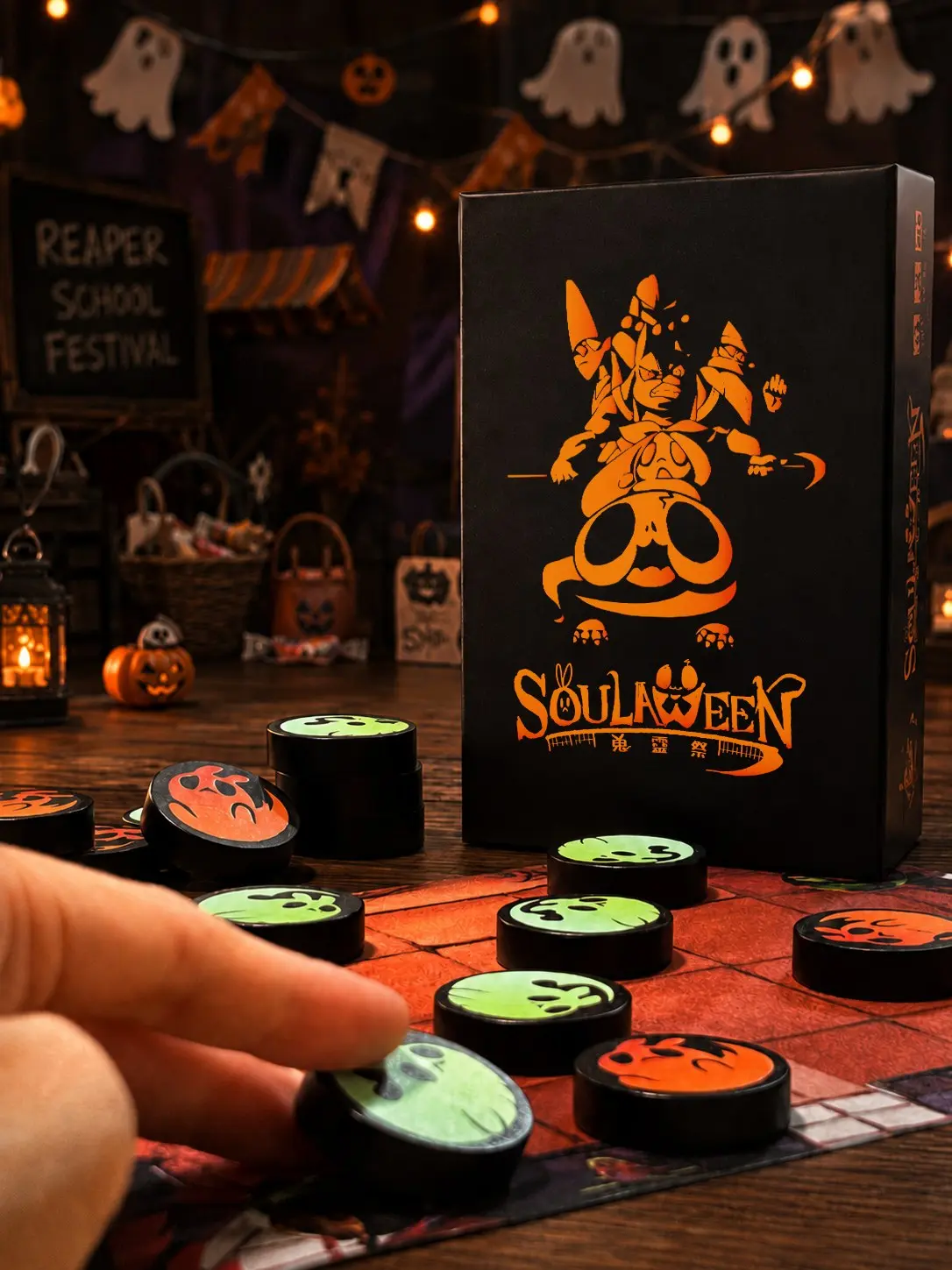 Soulaween set up on a Halloween-themed table
